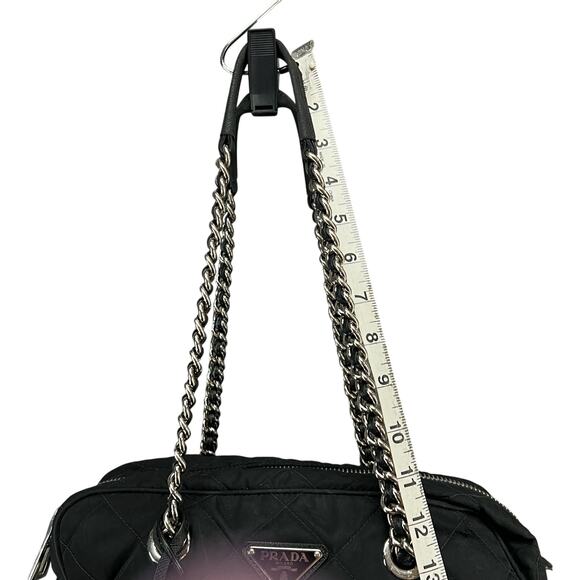 Prada Tessuto Impuntu Shoulder Bag Black Quilted Nylon Chain Leather Strap - Picture 15 of 16